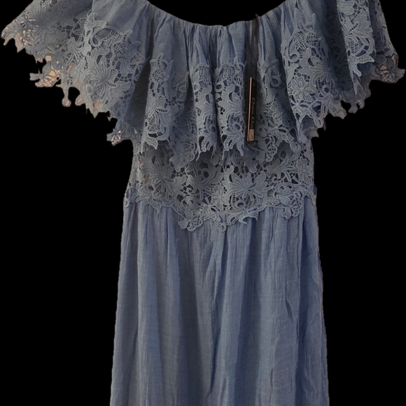 Dresses & Skirts - Dress Day Dusty Blue Off-Shoulder Lace Maxi
